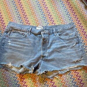 Agolde Light Blue Distressed Jean Shorts 33
